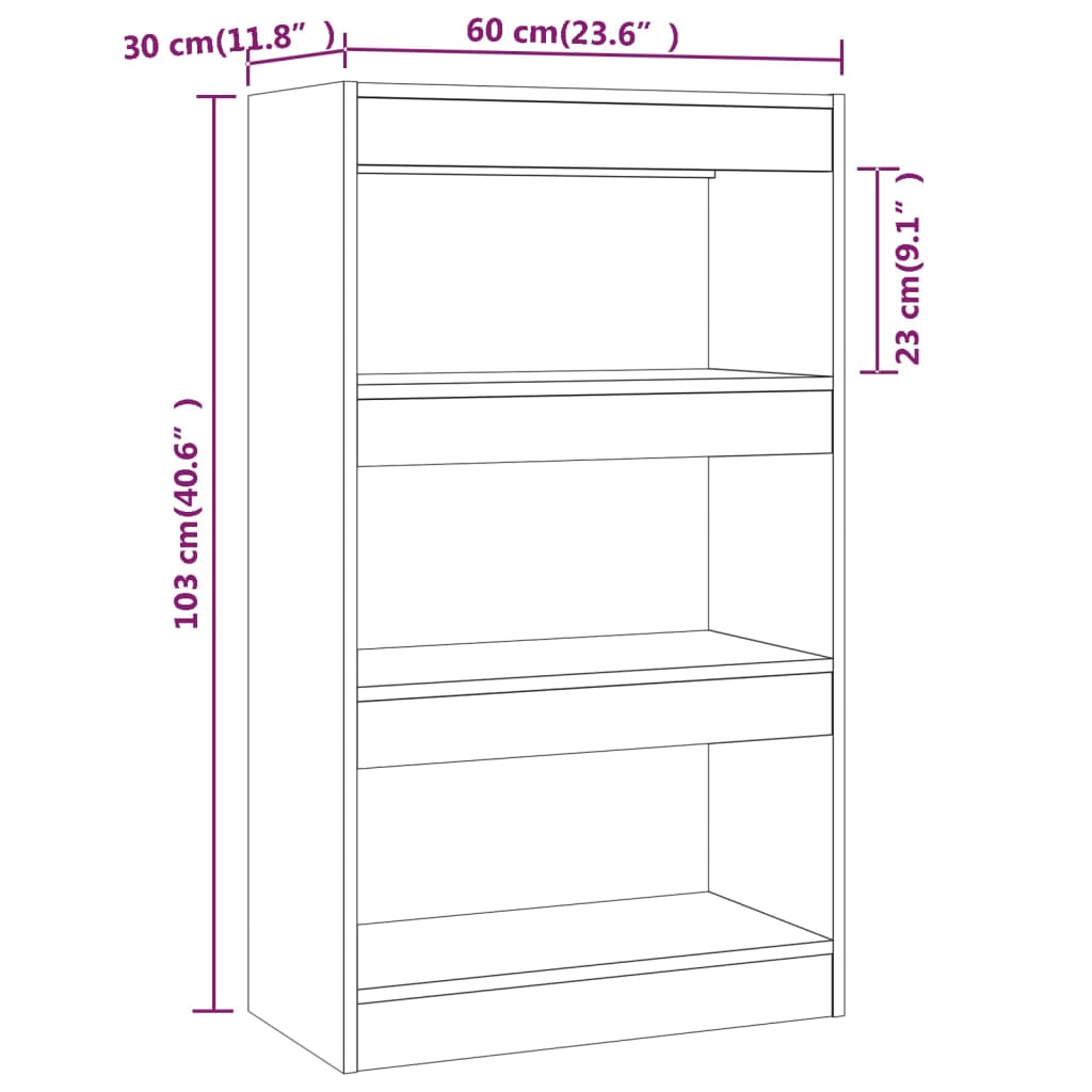 813604 vidaXL Book Cabinet/Room Divider Brown Oak 60x30x103 cm Chipboard