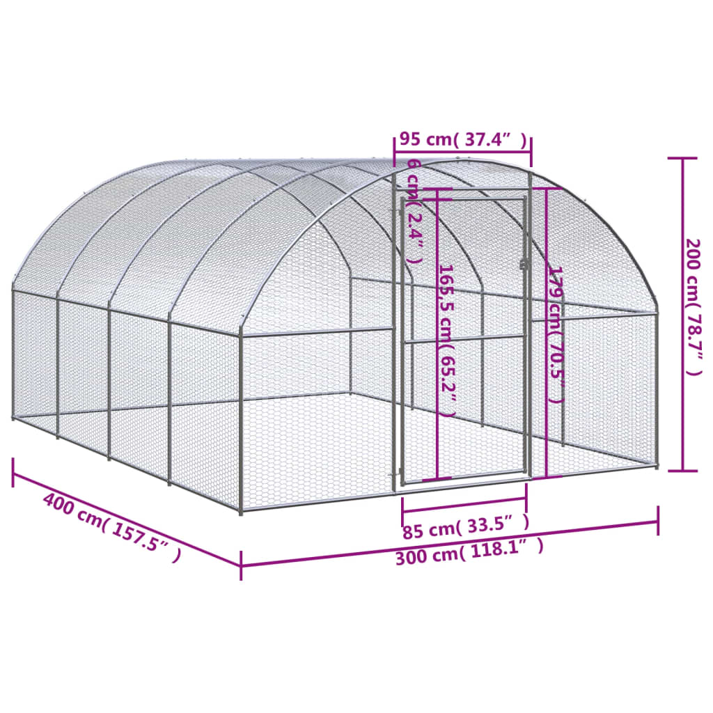 Coteț de găini pentru exterior, 3x4x2 m, oțel zincat