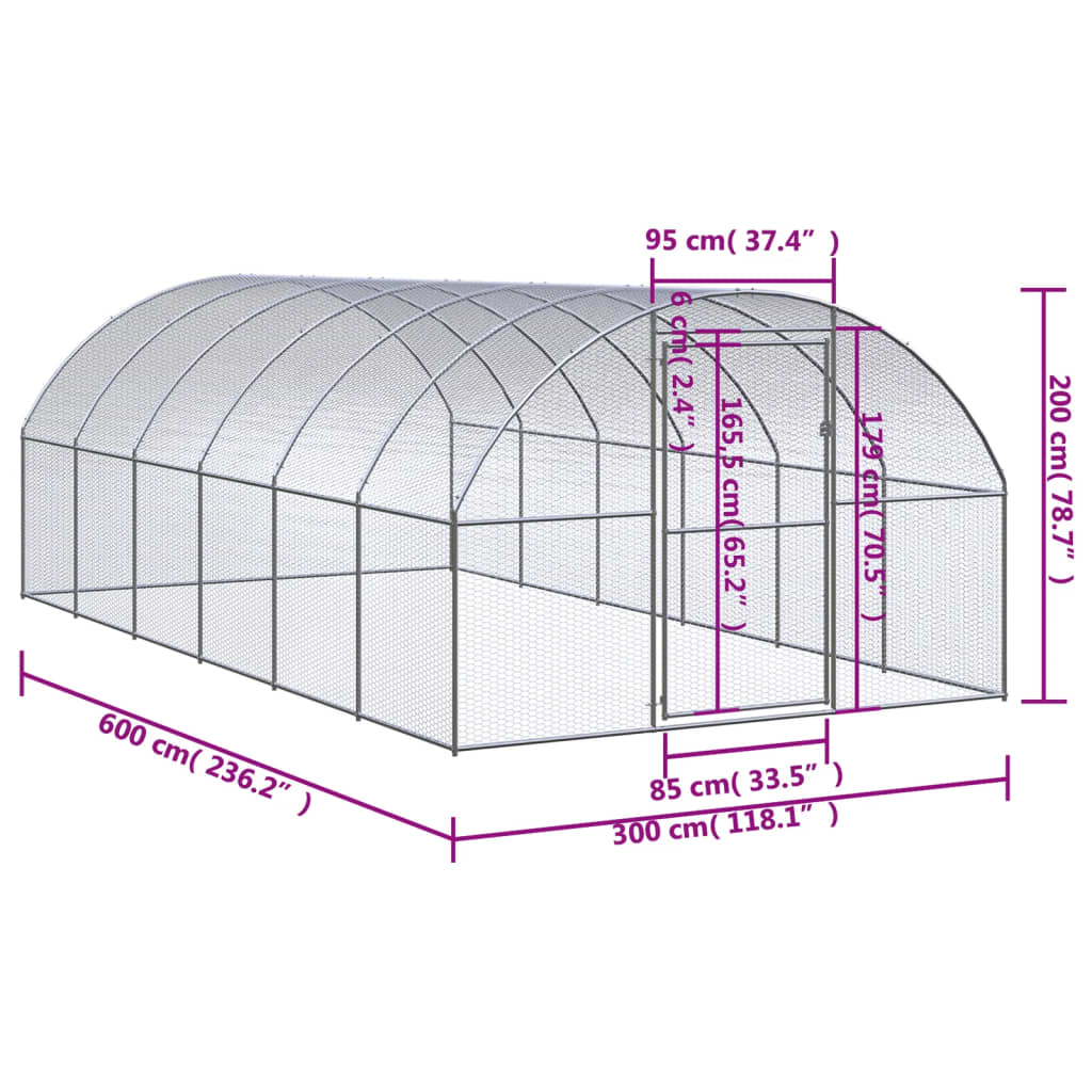 Coteț de găini pentru exterior, 3x6x2 m, oțel zincat