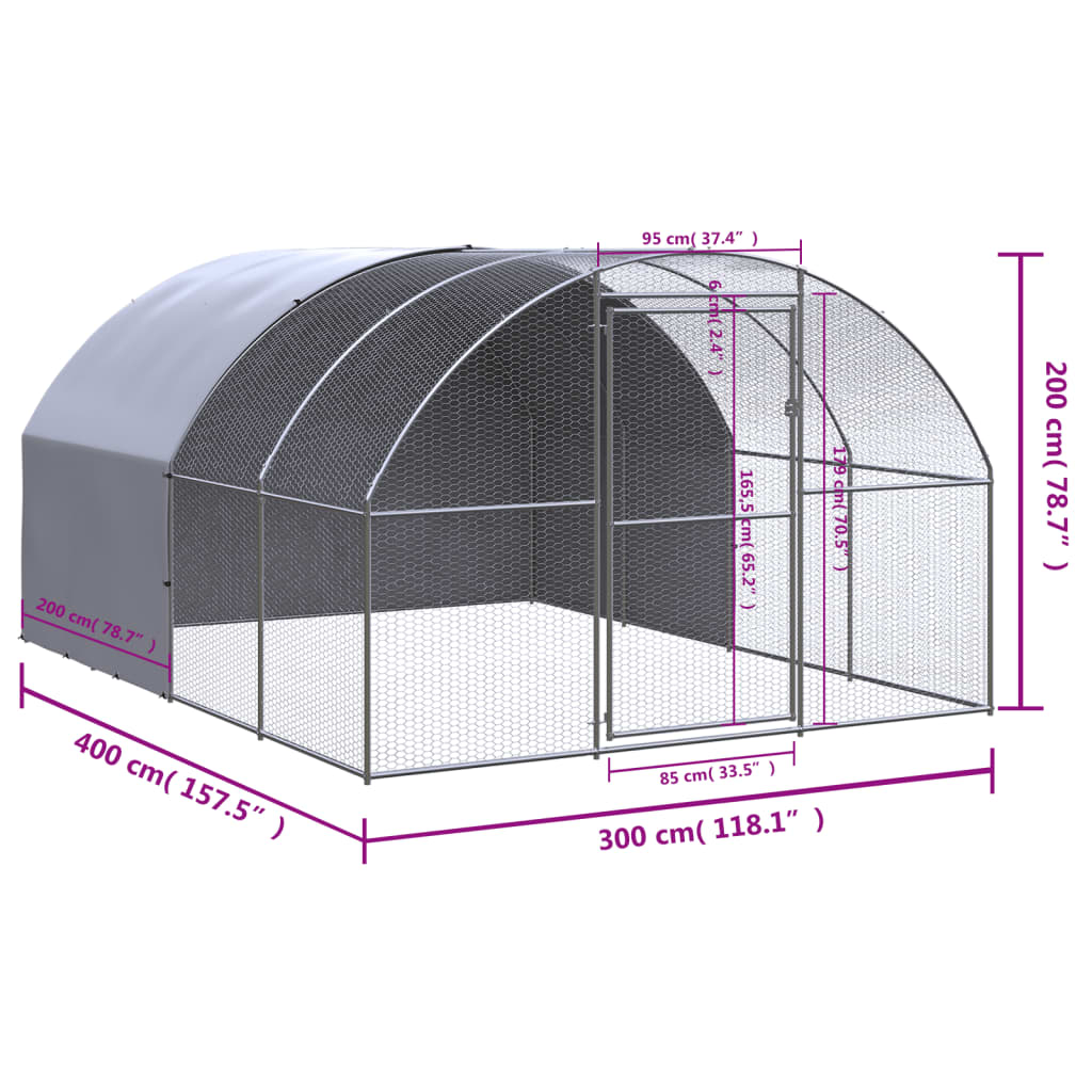 Coteț de găini pentru exterior, 3x4x2 m, oțel zincat