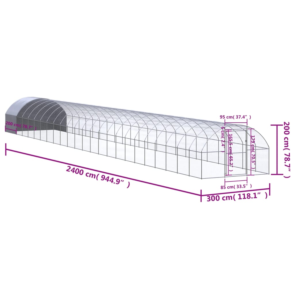 Coteț de găini pentru exterior, 3x24x2 m, oțel zincat