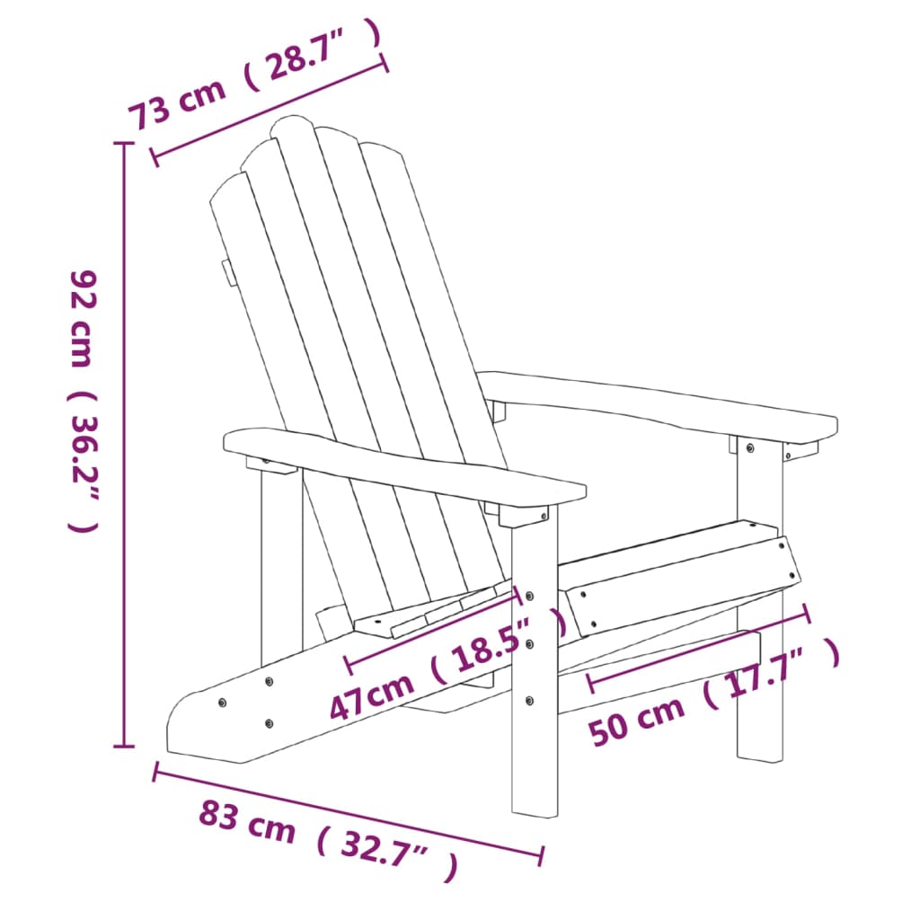 Scaun grădină Adirondack cu masă, albastru marin, HDPE