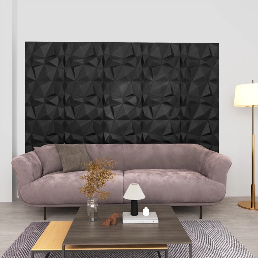 Panouri de perete 3D 48 buc. negru 50x50 cm model diamant 12 m²