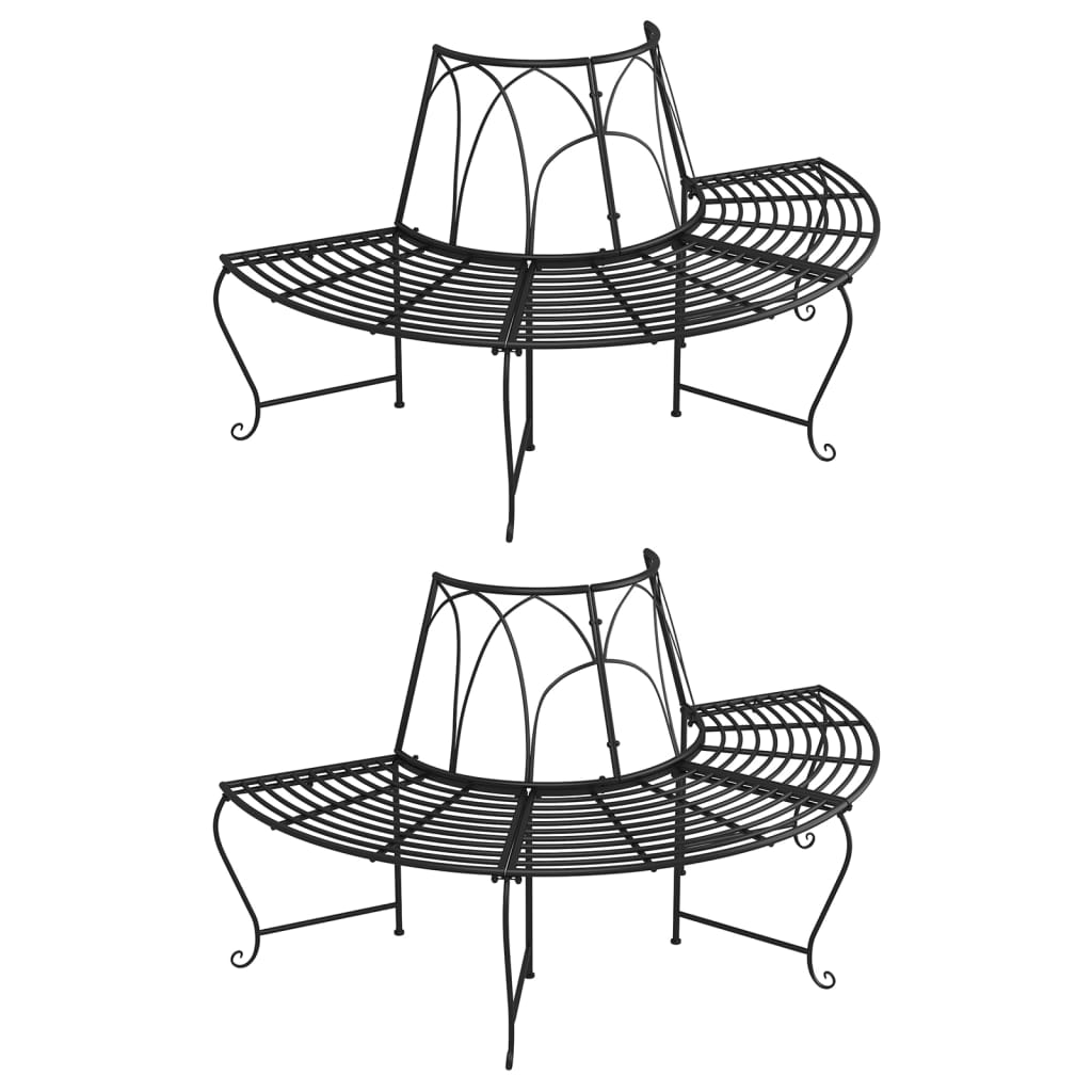 Bancă circulară de copac, 2 buc., negru, Ø159 cm, oțel