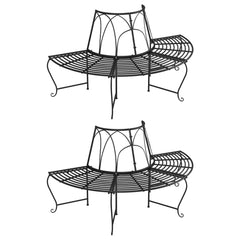 Bancă circulară de copac, 2 buc., negru, Ø159 cm, oțel