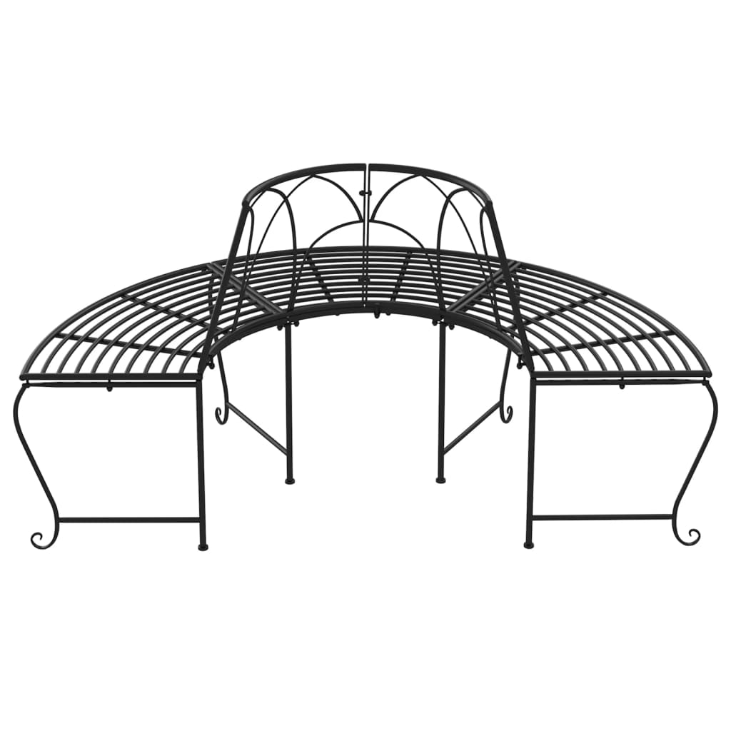 Bancă circulară de copac, 2 buc., negru, Ø159 cm, oțel