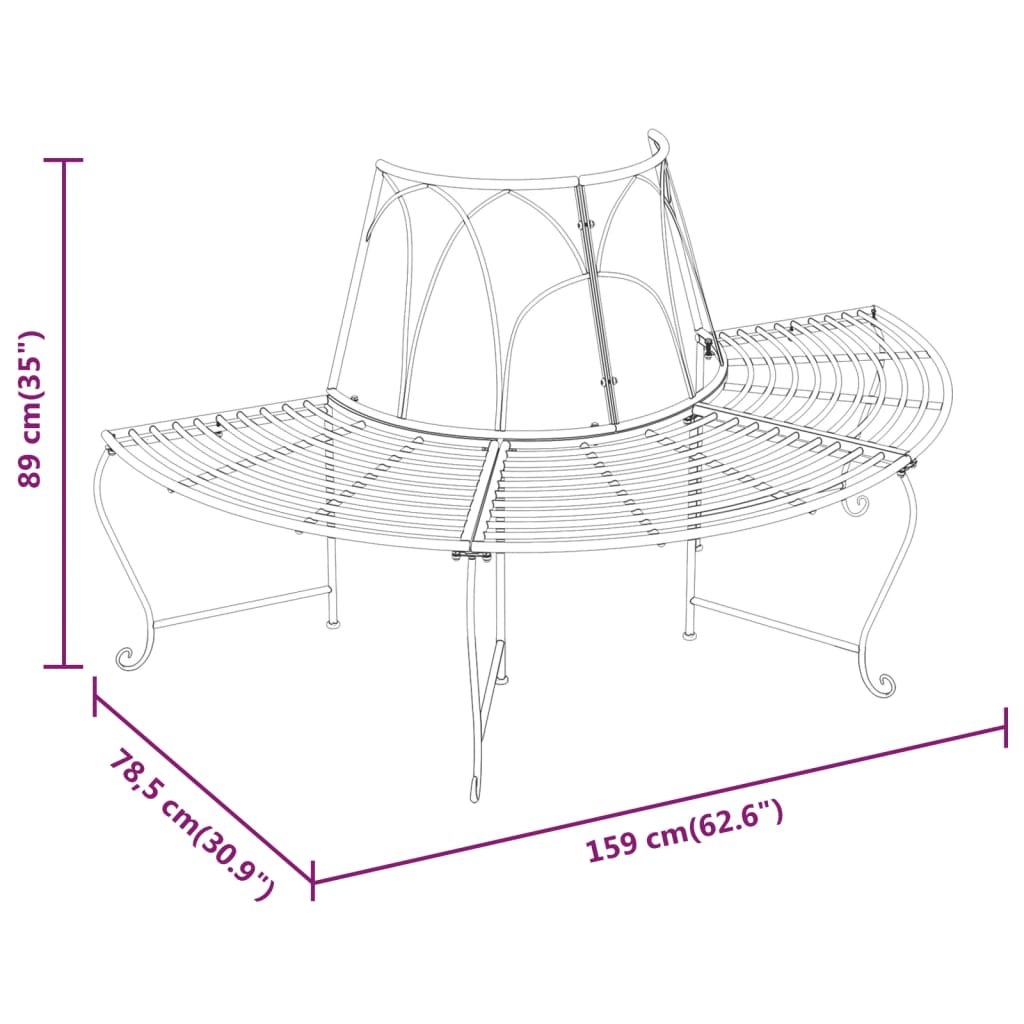 Bancă circulară de copac, 2 buc., negru, Ø159 cm, oțel