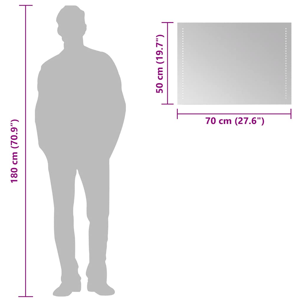 Oglindă de baie cu LED, 70x50 cm