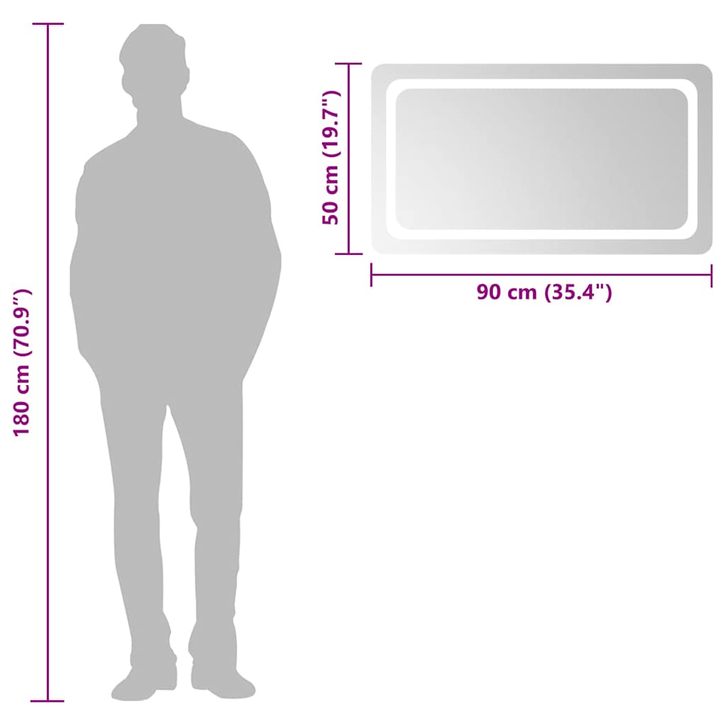 Oglindă de baie cu LED, 90x50 cm