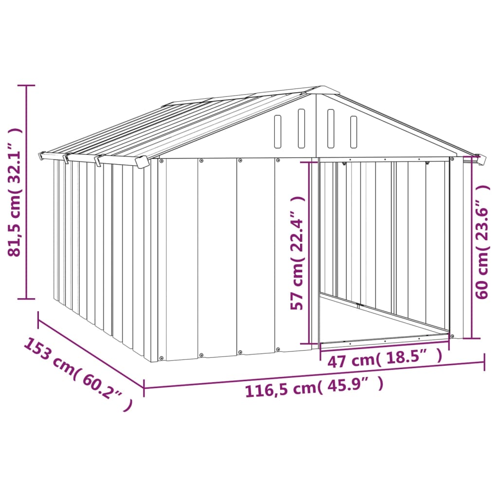 Casă pentru câini antracit 116,5x153x81,5 cm oțel galvanizat