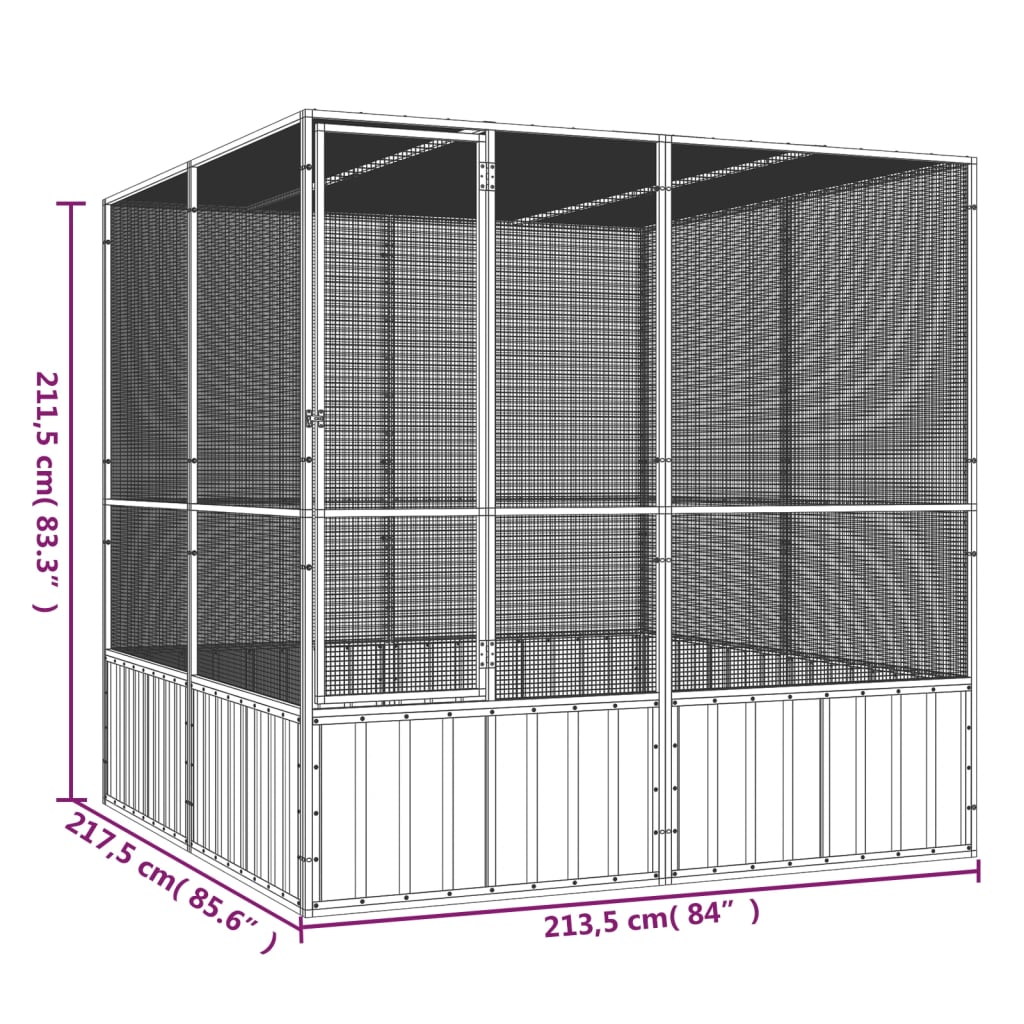 Colivie pentru păsări gri 213,5x217,5x211,5 cm oțel galvanizat