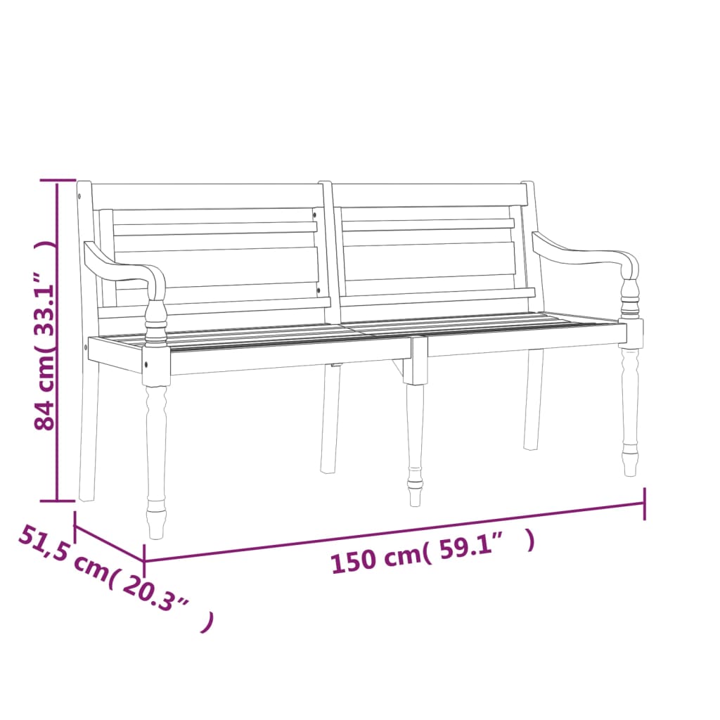 Bancă Batavia cu pernă crem, 150 cm, lemn masiv de tec