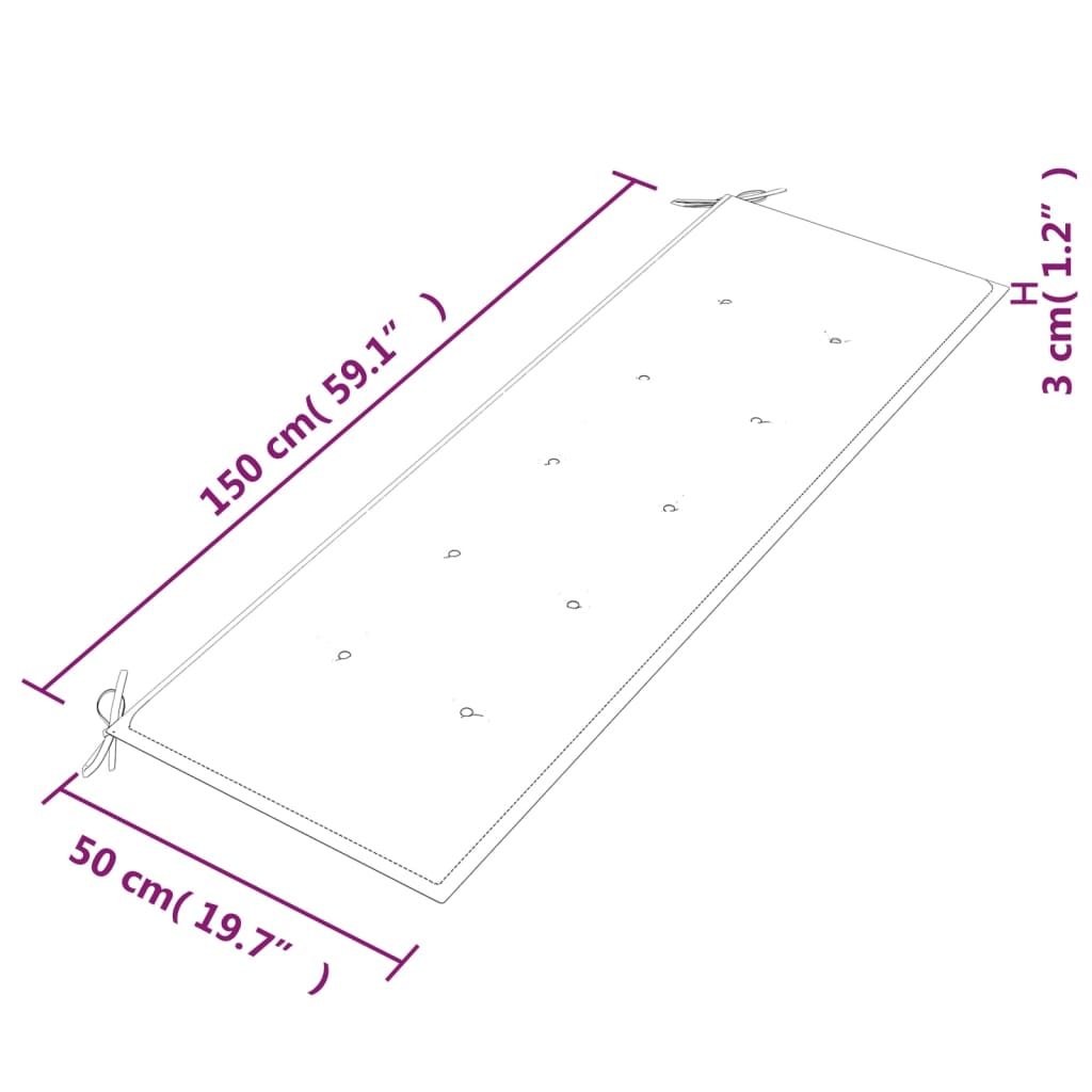 Bancă Batavia cu pernă crem, 150 cm, lemn masiv de tec