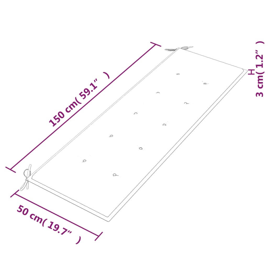 Bancă Batavia cu pernă neagră, 150 cm, lemn masiv de tec