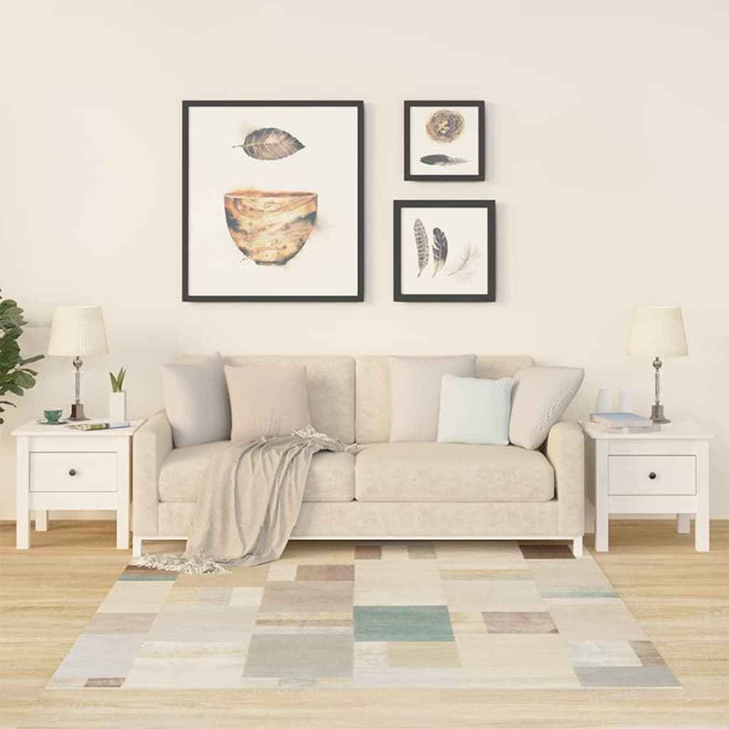 Mese laterale, 2 buc., alb, 40x40x39 cm, lemn masiv de pin