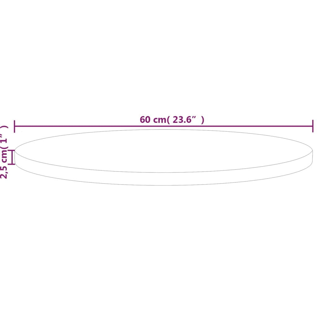 Blat de masă rotund, Ø60x2,5 cm, lemn masiv stejar netratat