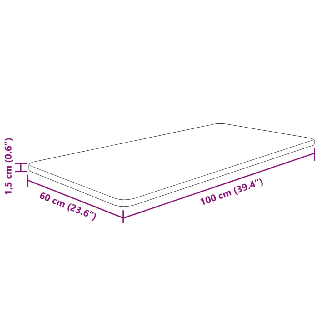 Blat de baie, 100x60x1,5 cm, lemn masiv netratat