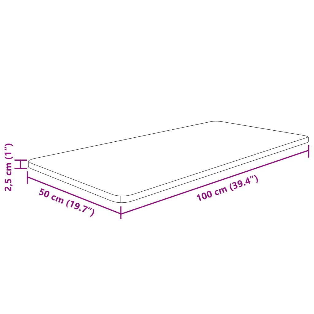 Blat de baie, 100x50x2,5 cm, lemn masiv netratat