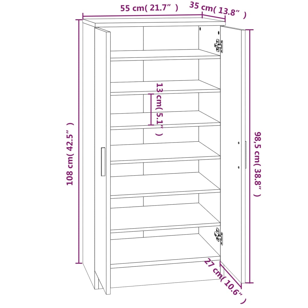 Pantofar, alb extralucios, 55x35x108 cm, lemn prelucrat