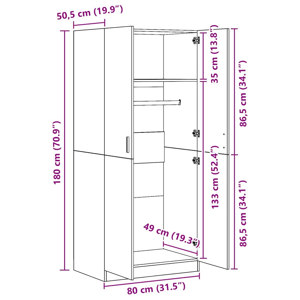 Șifonier, gri sonoma, 80x52x180 cm, lemn prelucrat