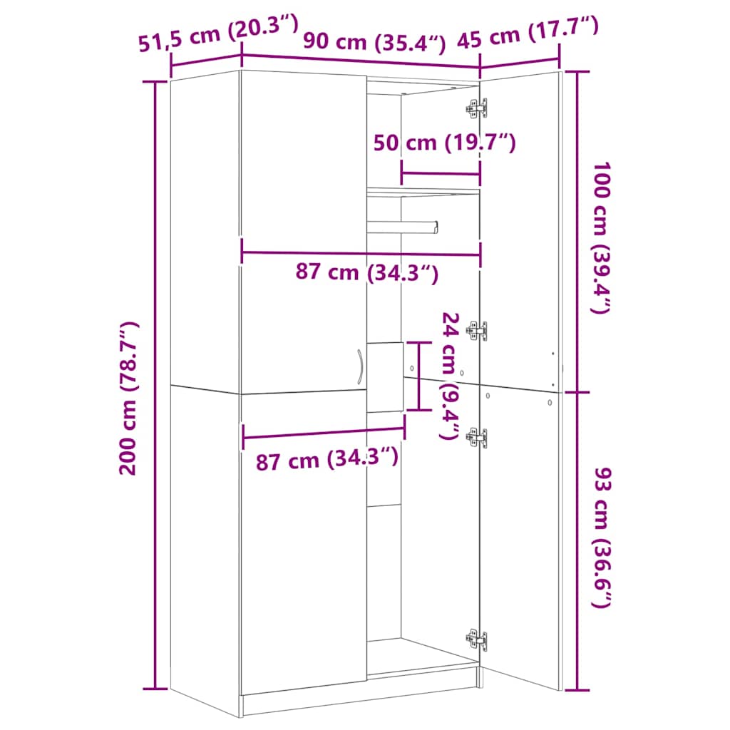 Șifonier, stejar fumuriu, 90x52x200 cm, lemn prelucrat