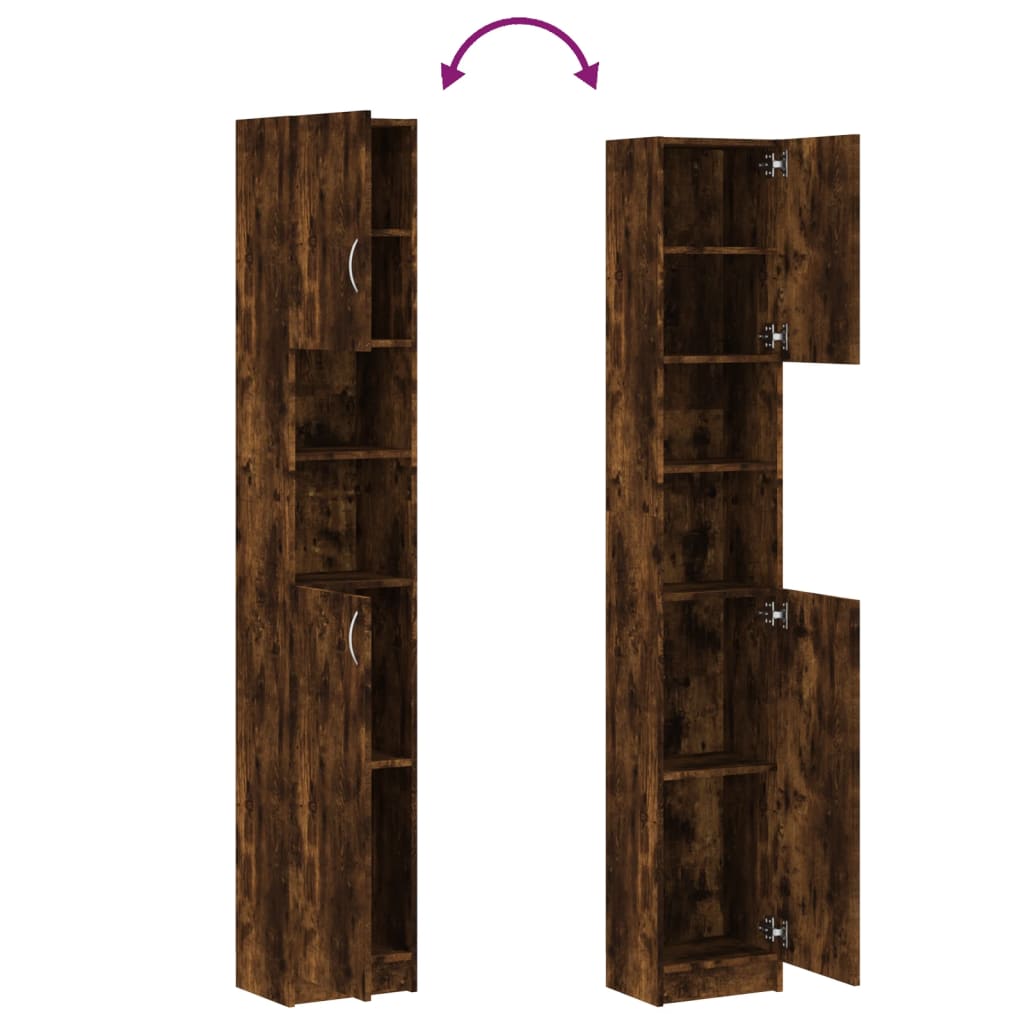 Dulap de baie, stejar fumuriu, 32x25,5x190 cm, lemn prelucrat