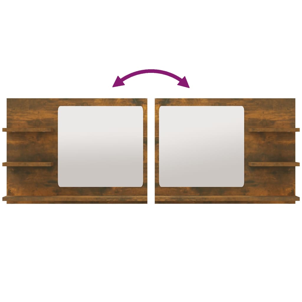 Oglindă de baie, stejar fumuriu, 60x10,5x45 cm, lemn prelucrat