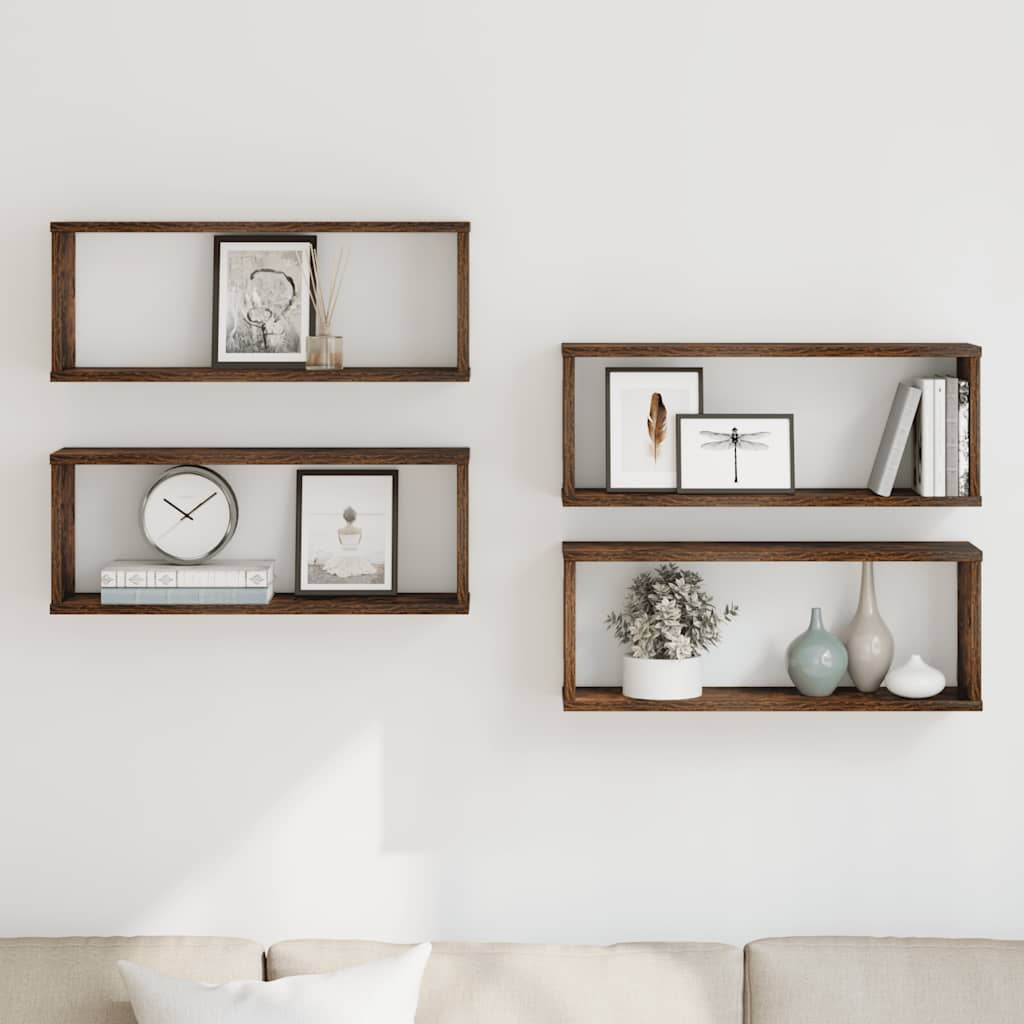 Rafturi de perete cub, 4 buc., stejar fumuriu 60x15x23 cm, lemn