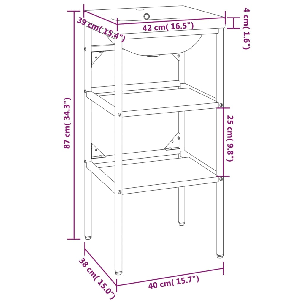 Cadru lavoar baie cu chiuvetă încorporată, alb, fier