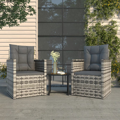 Set mobilier de exterior cu perne, 3 piese, gri, poliratan