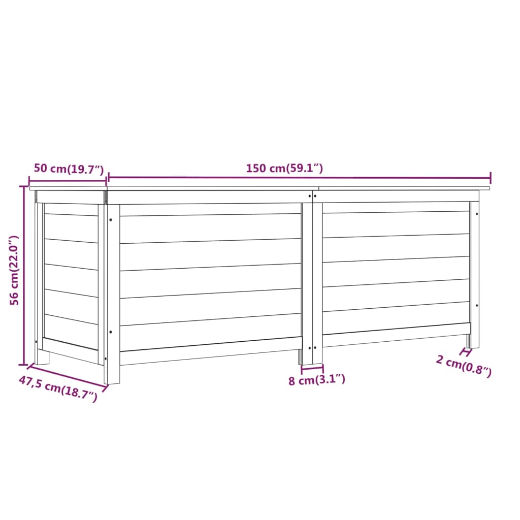 Cutie de perne de exterior 150x50x56 cm din lemn masiv de brad