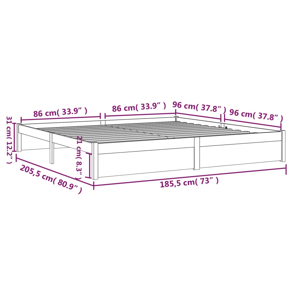 Cadru de pat Super King, gri, 180x200 cm, lemn masiv