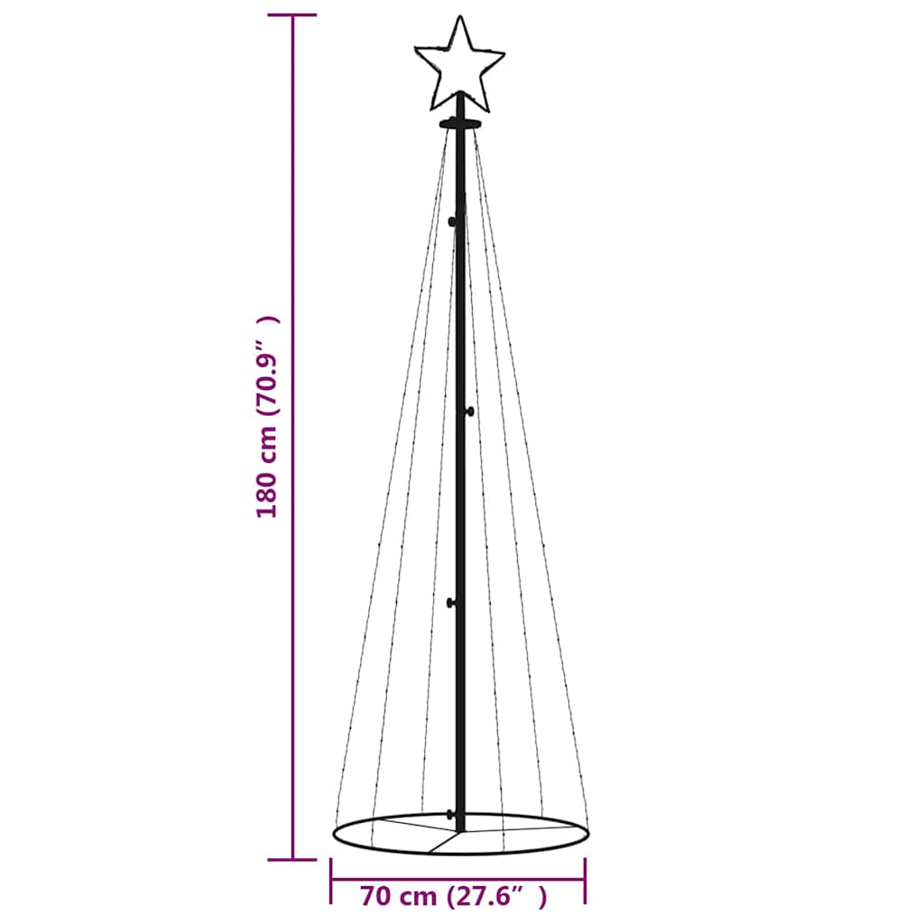 Brad de Crăciun conic, 108 LED-uri, multicolor, 70x180 cm