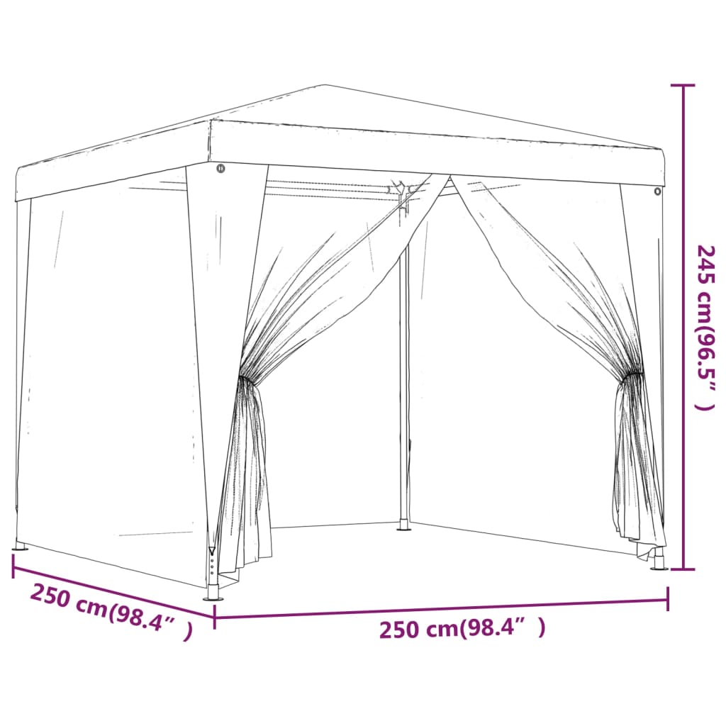 Cort de petrecere 4 pereți din plasă antracit 2,5x2,5 m HDPE