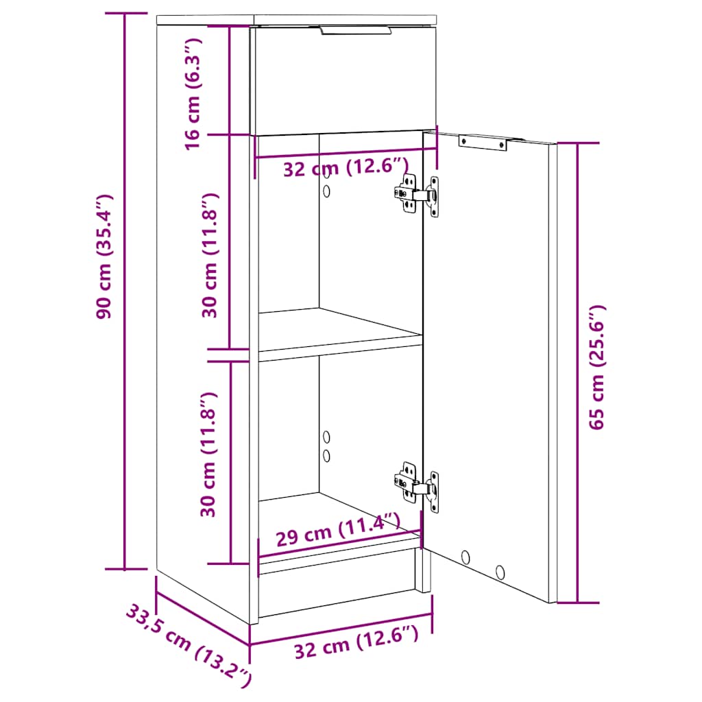 Dulap de baie, gri beton, 32x34x90 cm, lemn compozit
