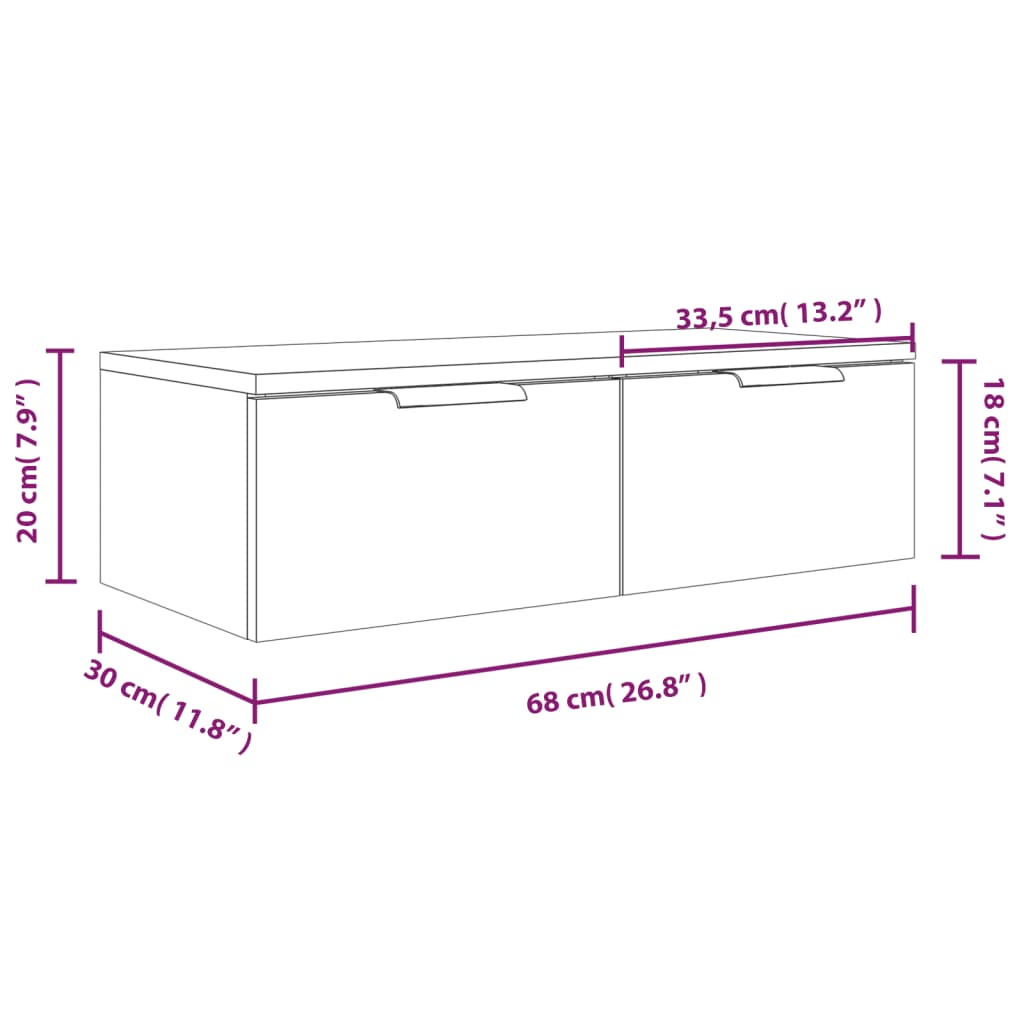 Dulap de perete, gri sonoma, 68x30x20 cm, lemn compozit