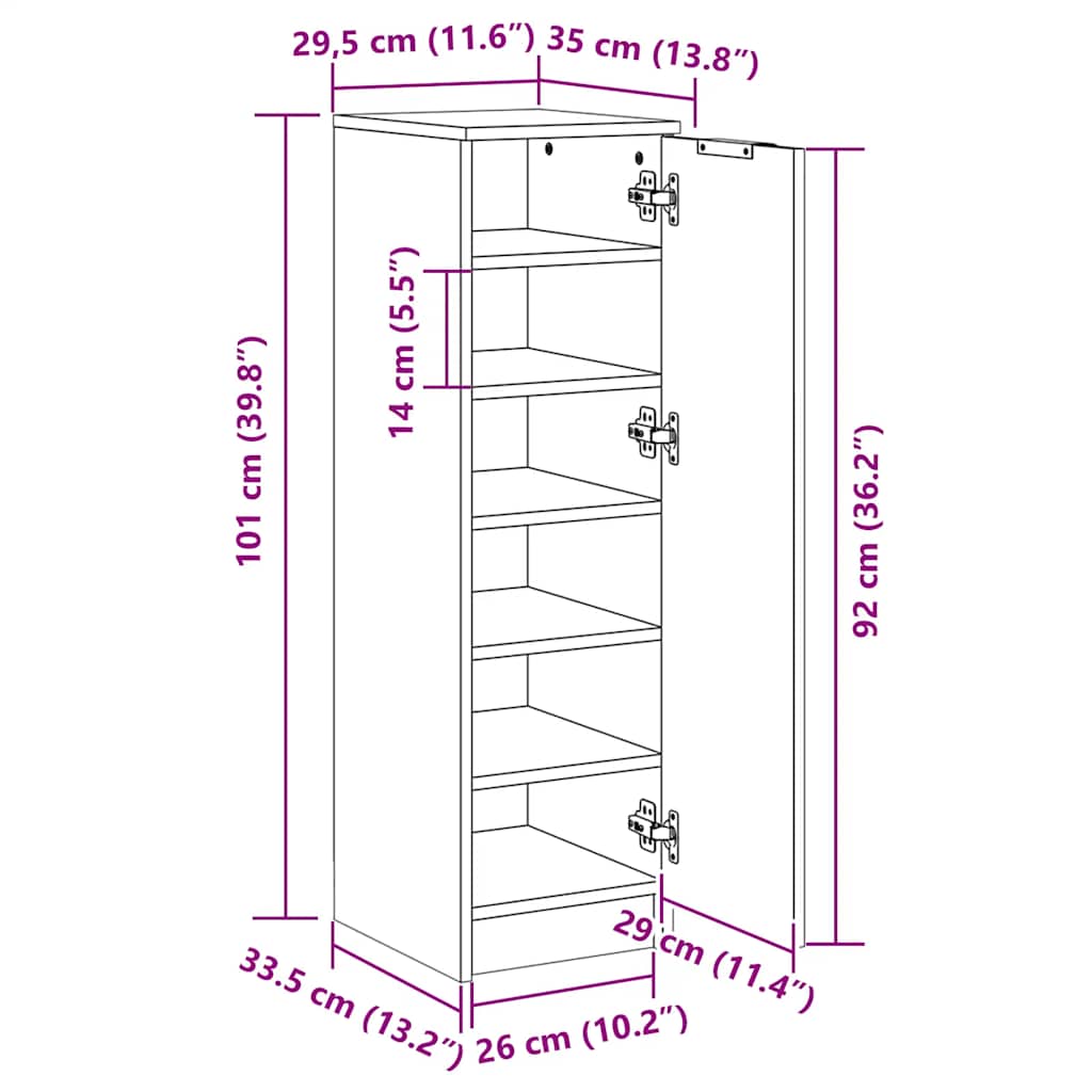 Pantofar, gri sonoma, 30x35x100 cm, lemn compozit