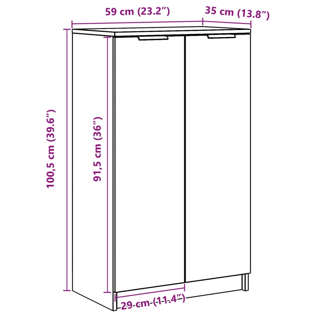 Pantofar, gri sonoma, 59x35x100 cm, lemn compozit