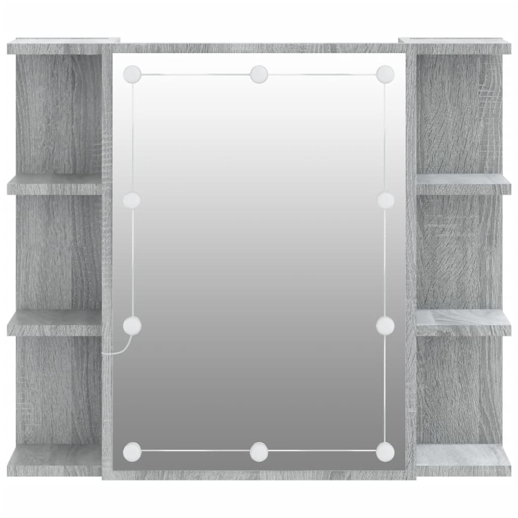 Dulap cu oglindă și LED, gri sonoma, 70x16,5x60 cm