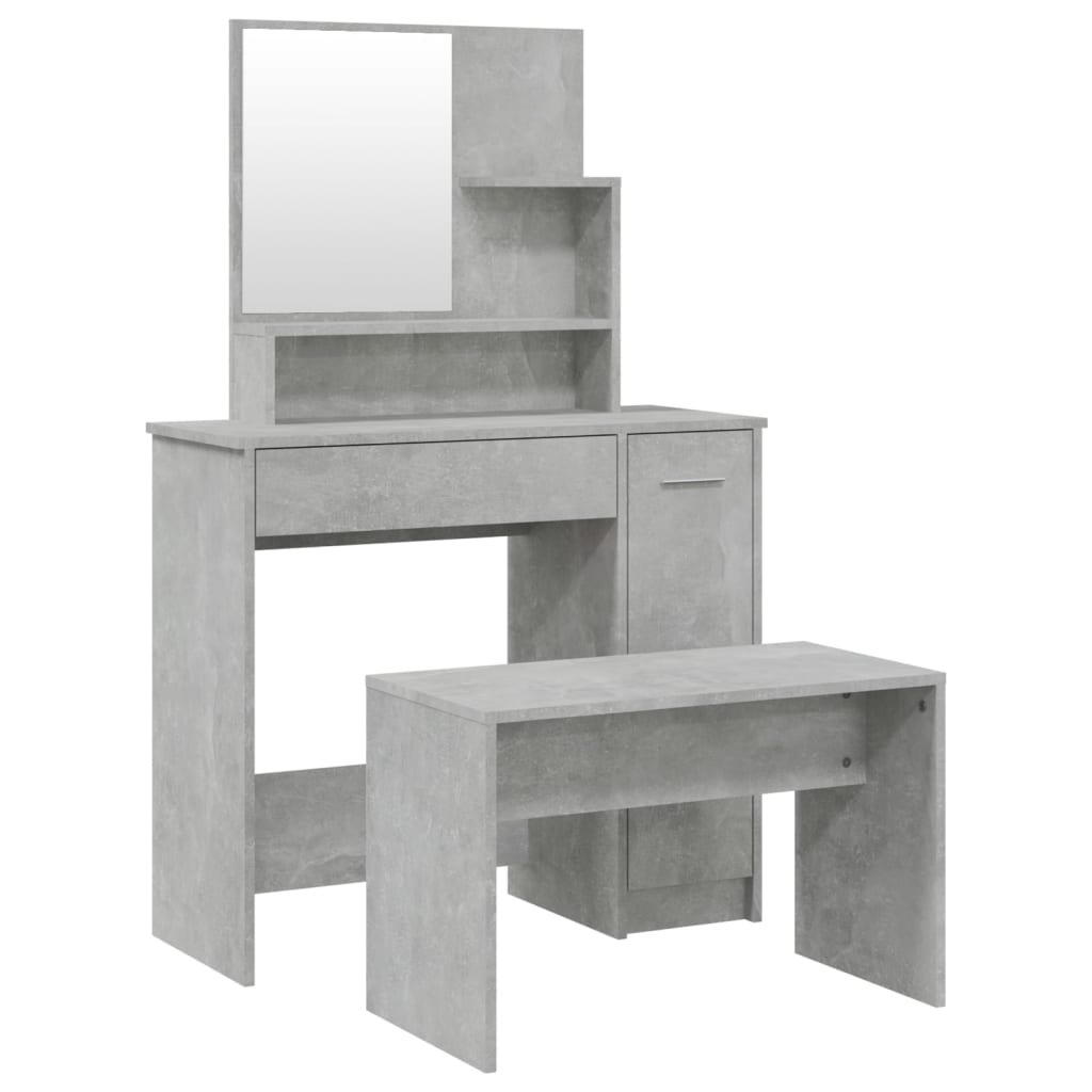 Set măsuță de toaletă, gri beton, 86,5x35x136 cm