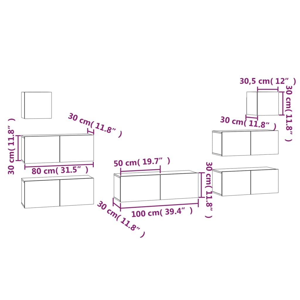 Set comode TV, 7 piese, stejar maro, lemn compozit