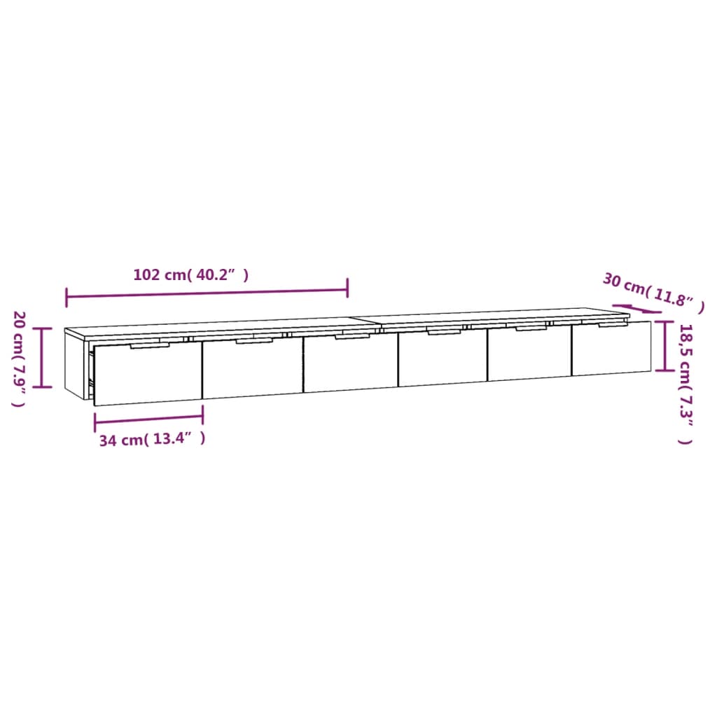 Dulapuri perete, 2 buc, alb lucios 102x30x20 cm, lemn prelucrat