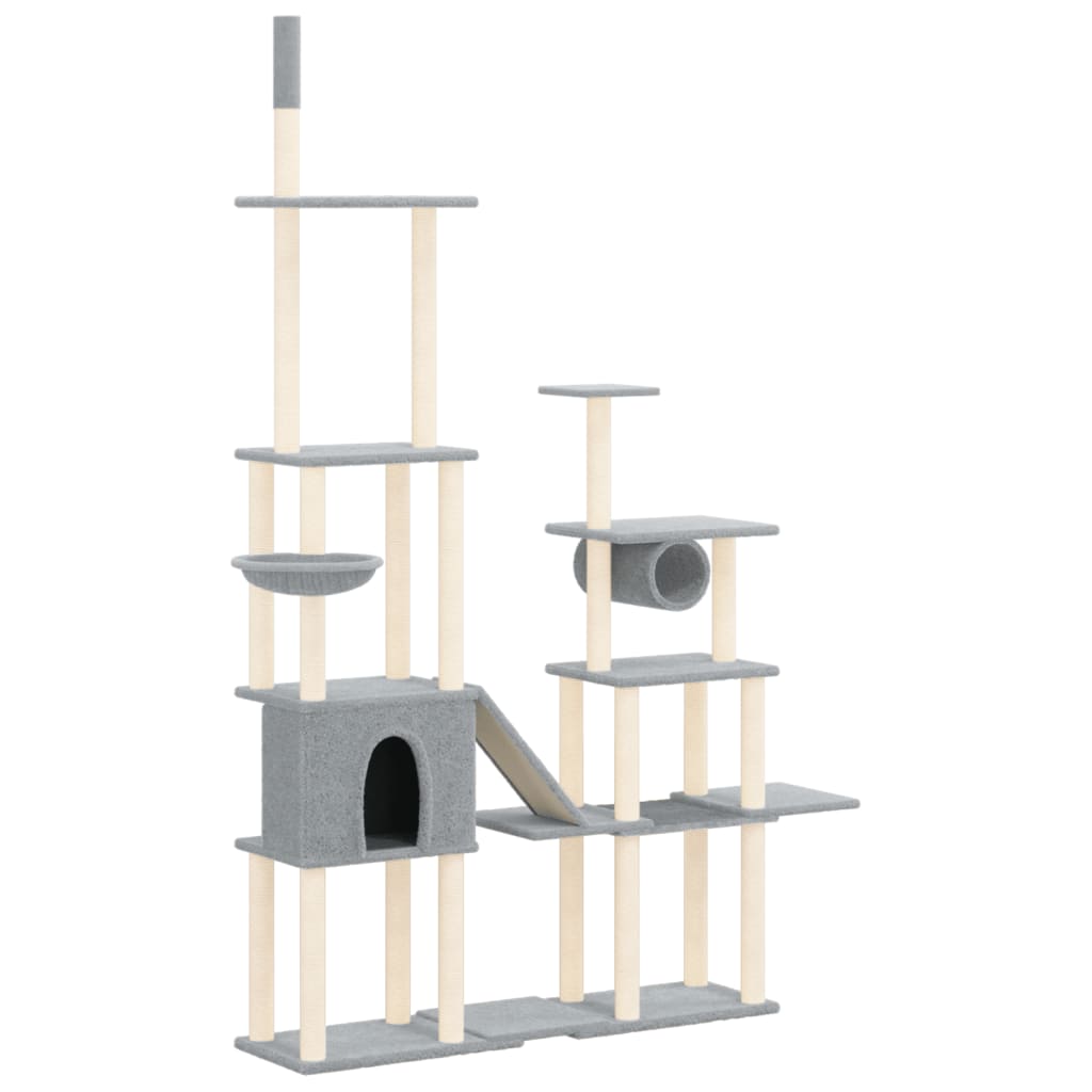 Ansamblu pisici cu stâlpi din funie sisal, gri deschis, 279 cm