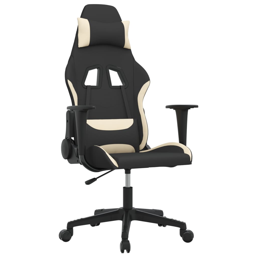 Scaun de gaming cu masaj, negru și crem, material textil