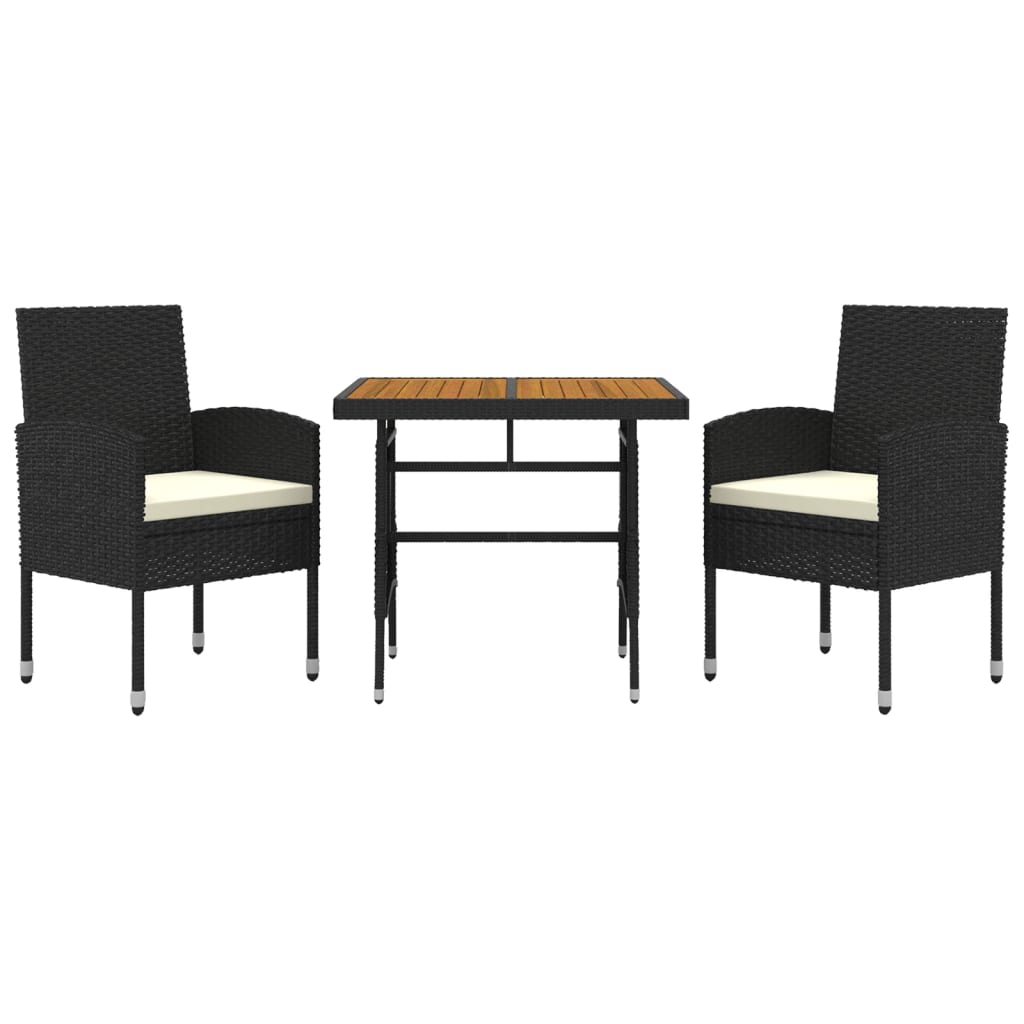 Set mobilier de exterior, 3 piese, negru, poliratan