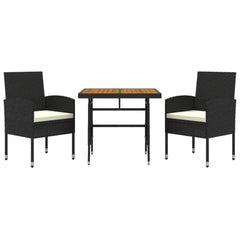 Set mobilier de exterior, 3 piese, negru, poliratan