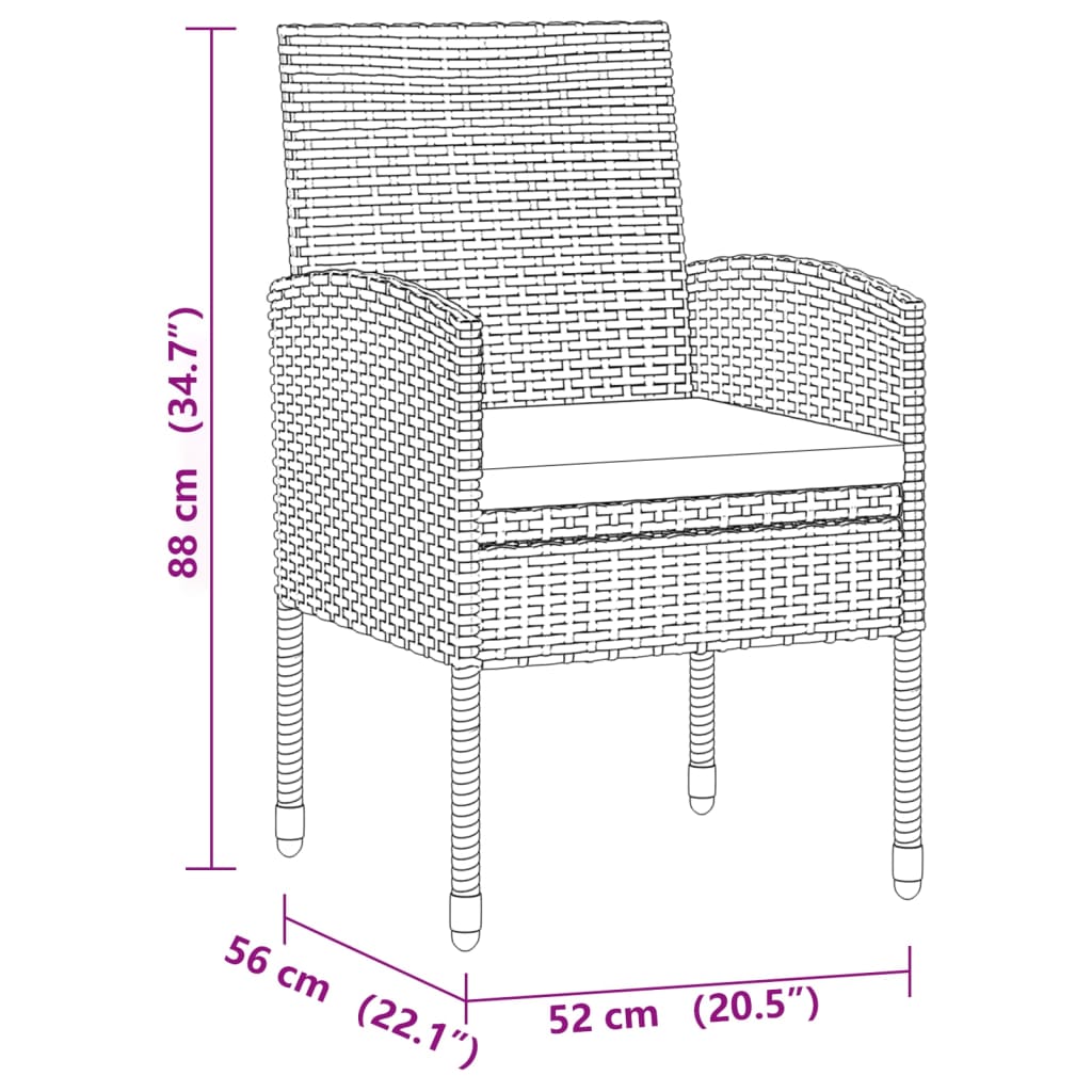 Set mobilier de exterior, 3 piese, negru, poliratan