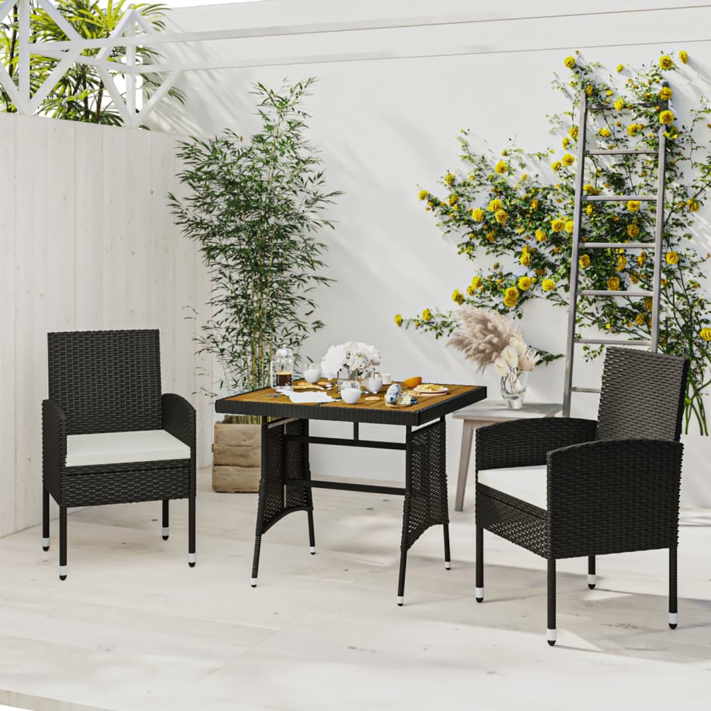 Set mobilier de exterior, 3 piese, negru, poliratan