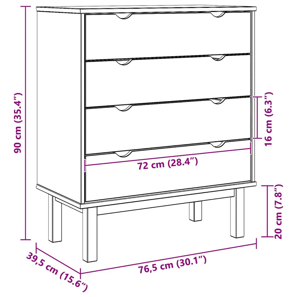 Dulap cu sertar "OTTA", 76,5x39,5x90 cm, lemn masiv de pin