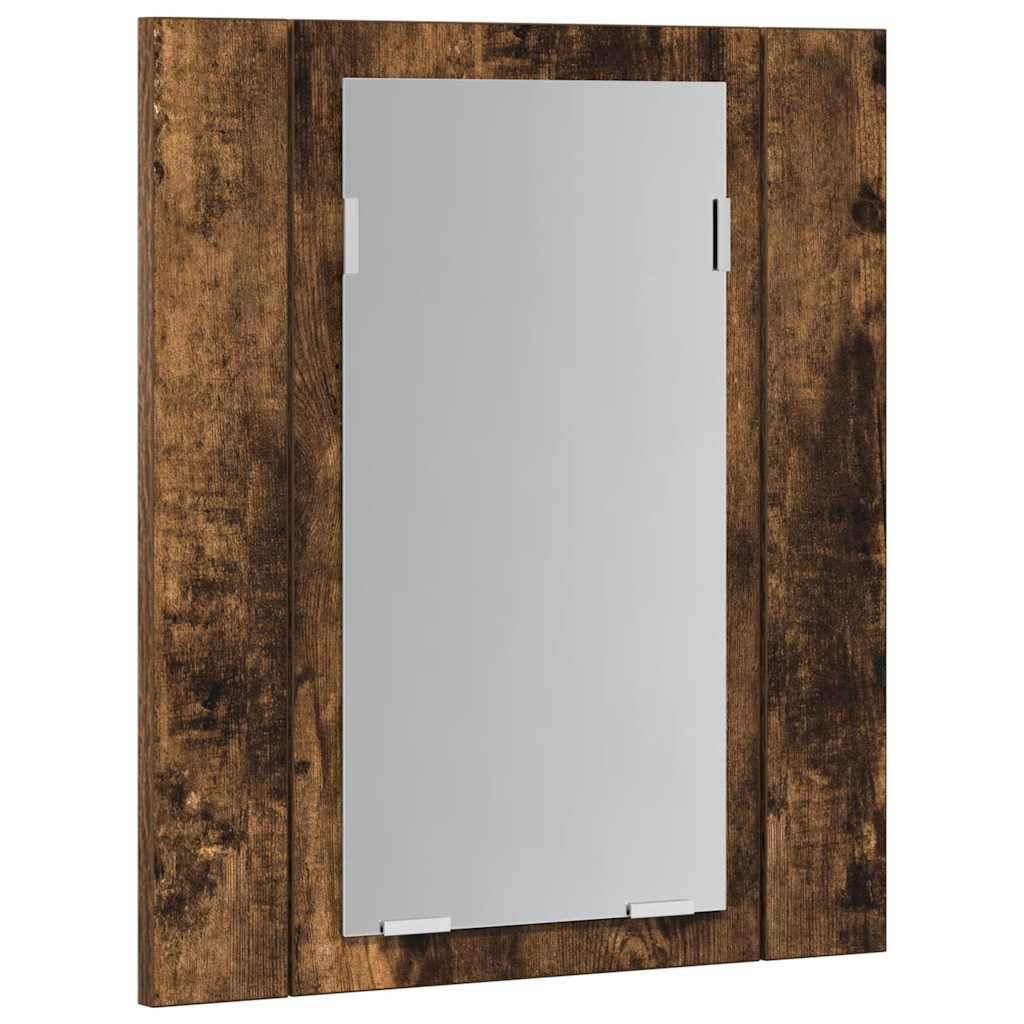 Dulap cu oglindă de baie LED, stejar fumuriu, 40x12x45 cm, lemn